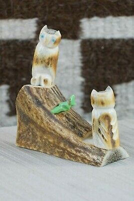 Owl and Fox Zuni Fetish Carving - Marvelita Phillips - High Lonesome Trading