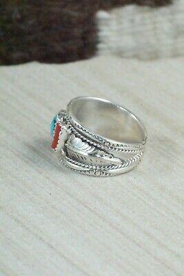 Turquoise, Coral and Sterling Silver Ring - Harrison & Betty Begay - 9.5 - High Lonesome Trading