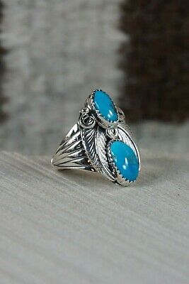 Navajo Turquoise and Sterling Silver Ring - Jeanette Saunders - Size 8.5 - High Lonesome Trading