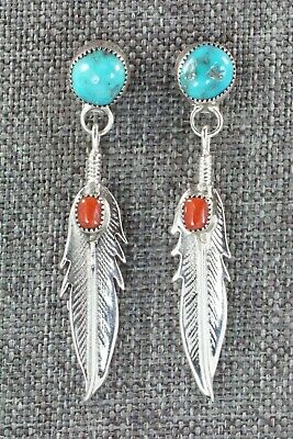 Turquoise, Coral & Sterling Silver Earrings - Sharon McCarthy