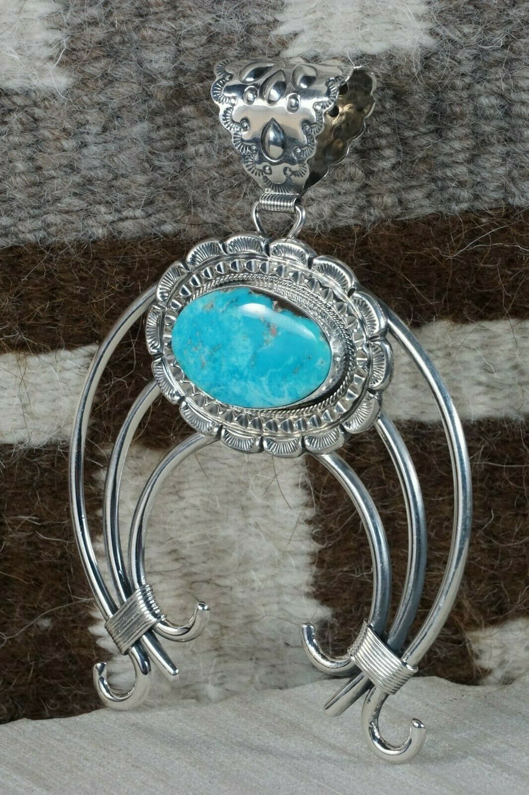 Navajo Turquoise and Sterling Silver Naja Pendant - Raymond Delgarito - High Lonesome Trading