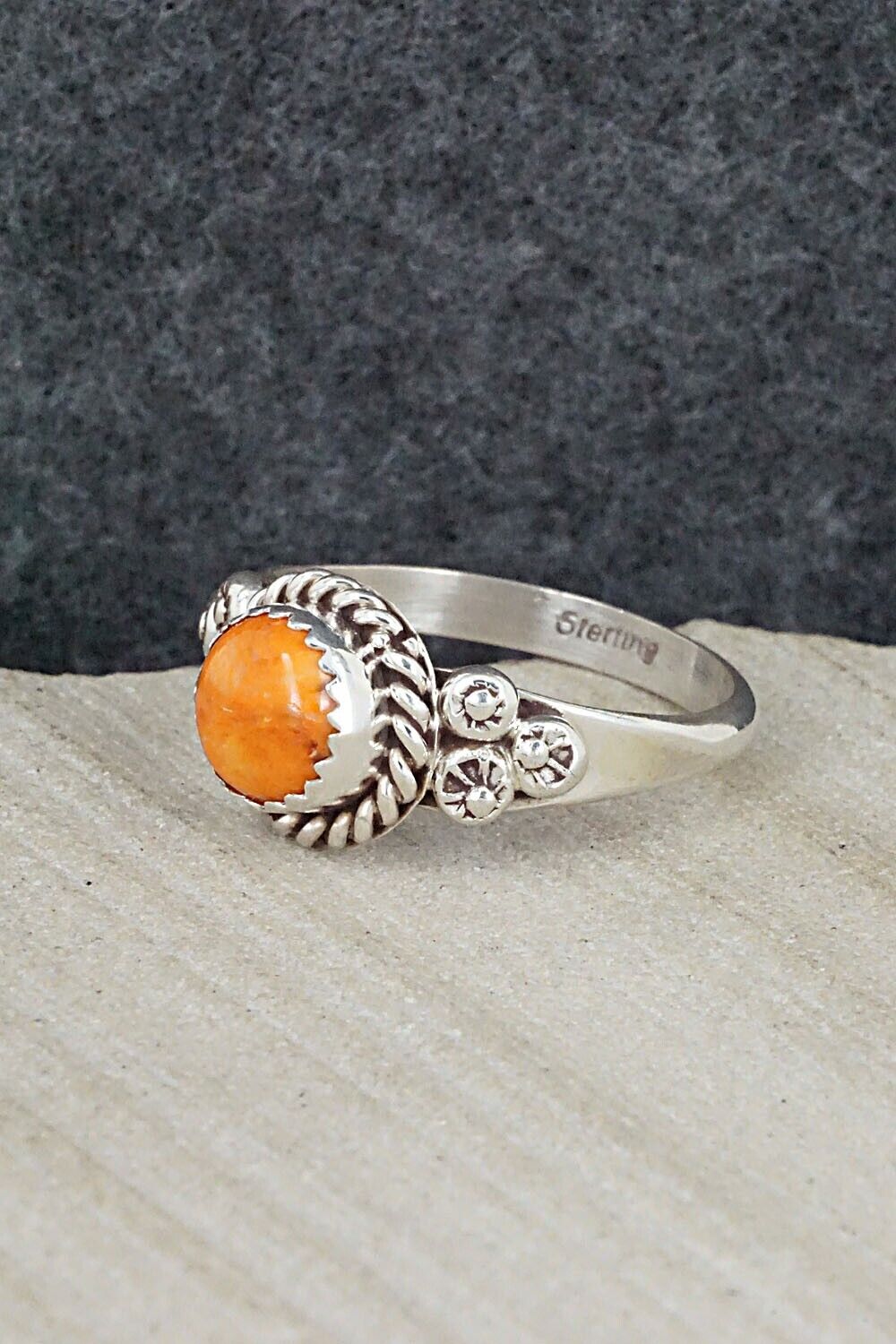 Spiny Oyster & Sterling Silver Ring - Freda Martinez - Size 9.75