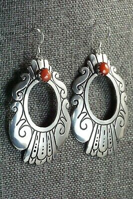 Navajo Coral & Sterling Silver Earrings - Richard Singer