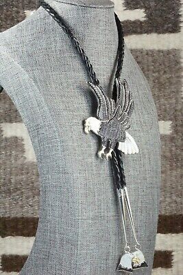 Jet, Mother of Pearl & Sterling Silver Bolo Tie - Navajo