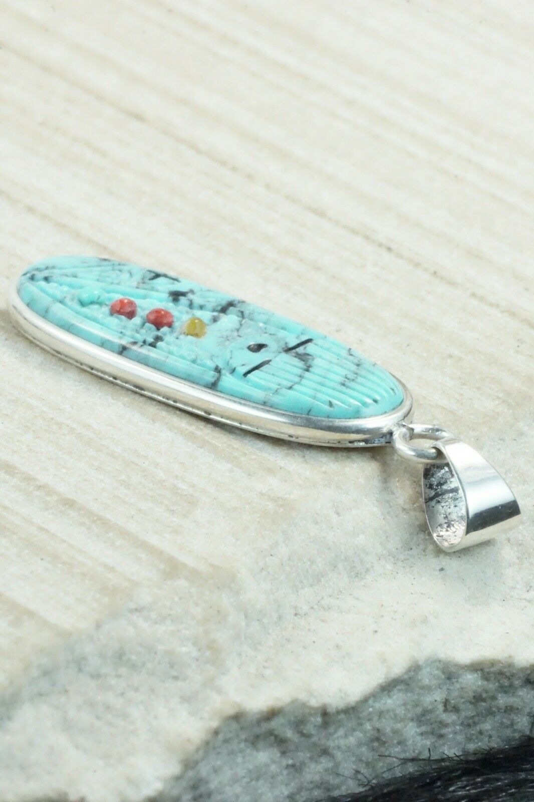 Turquoise & Sterling Silver Pendant - Stuart Quandelacy