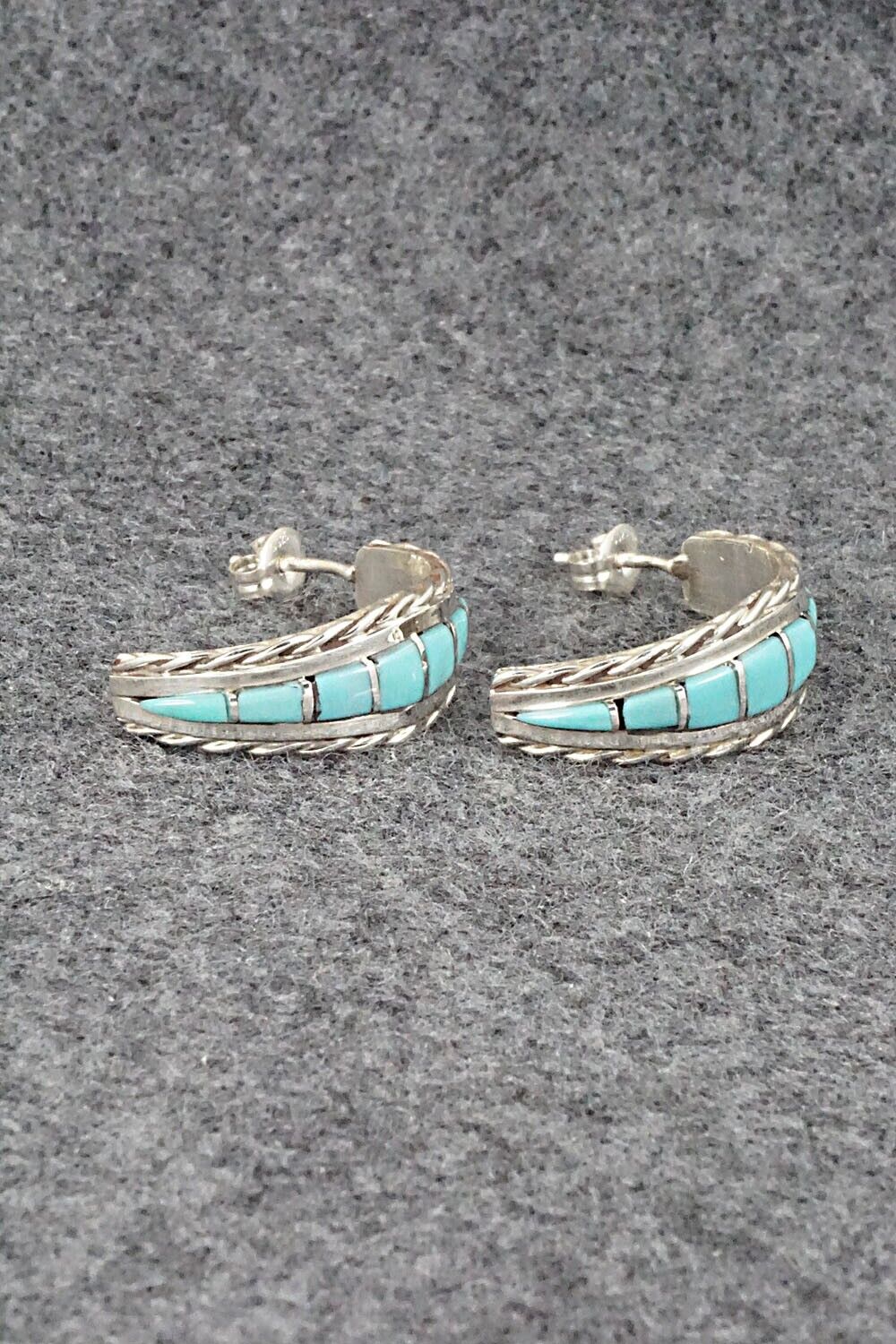 Turquoise & Sterling Silver Hoop Earrings - Malcolm Chavez