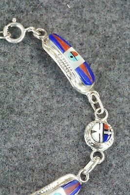 Lapis, Coral & Sterling Silver Link Bracelet - Patty Edaakie