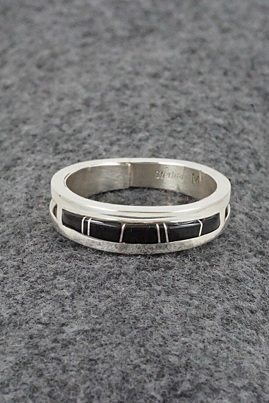 Onyx & Sterling Silver Inlay Ring - Wilbert Muskett Jr. - Size 12