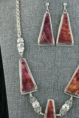 Spiny Oyster & Sterling Silver Necklace and Earrings Set -Annie Spencer - Navajo - High Lonesome Trading