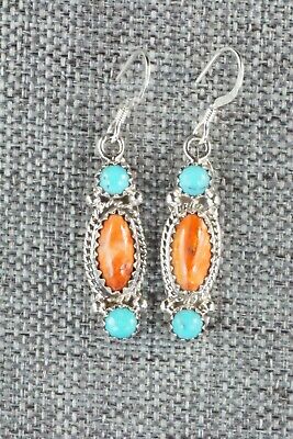 Turquoise, Spiny Oyster and Sterling Silver Earrings - Harris Largo