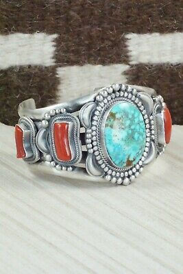 Turquoise, Coral and Sterling Silver Bracelet - Tom Lewis