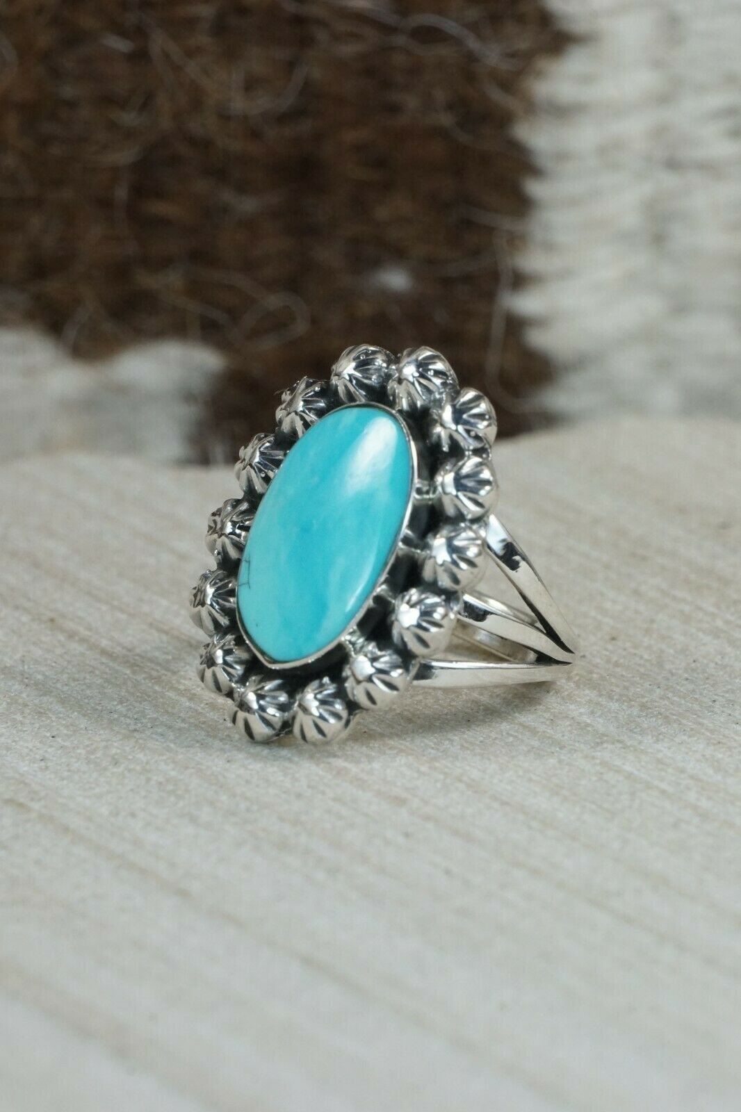 Navajo Turquoise and Sterling Silver Ring - Freida Martinez - Size 8