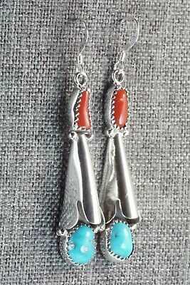 Coral, Turquoise & Sterling Silver Earrings - Roger Pino