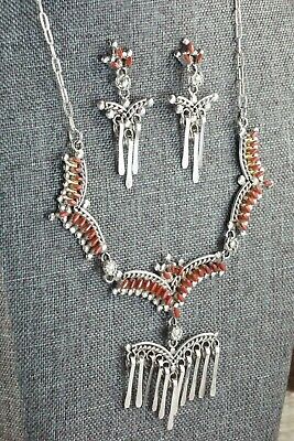 Coral & Sterling Silver Necklace and Earrings Set - Rosa Fambrough