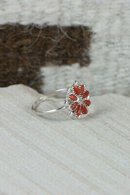 Zuni Coral and Sterling Silver Ring - David Leekity - Size 9 - High Lonesome Trading