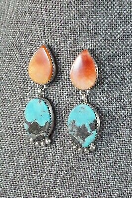 Navajo Turquoise, Spiny Oyster & Sterling Silver Earrings - Selina Warner