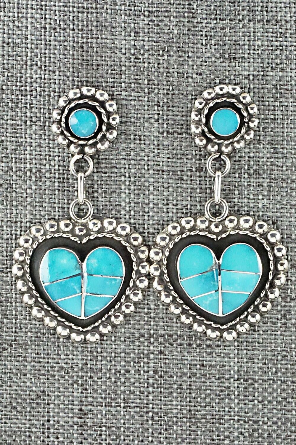 Turquoise & Sterling Silver Inlay Earrings - Faye Lowsayatee