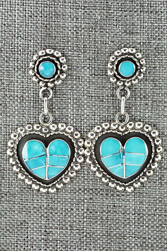 Turquoise & Sterling Silver Inlay Earrings - Faye Lowsayatee
