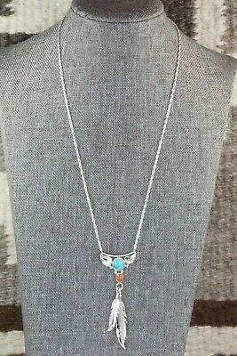 Turquoise, Coral & Sterling Silver Necklace - Sharon McCarthy