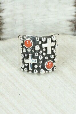 Coral & Sterling Silver Ring - Raymond Coriz - Size 9