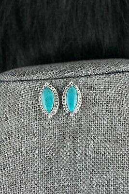 Navajo Turquoise and Sterling Silver Earrings - Bucky Belin - High Lonesome Trading