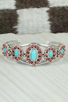 Turquoise, Coral & Sterling Silver Bracelet - Leon Kirlie