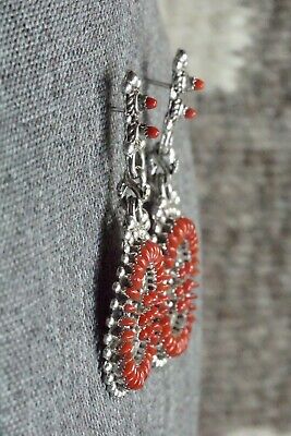 Coral & Sterling Silver Earrings - Connie Wyaco - Zuni