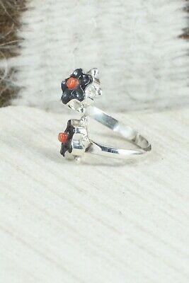 Jet & Coral Sterling Silver Ring - Tamara Pinto - Size 8
