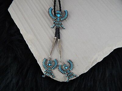 Zuni Sterling Silver & Turquoise Bolo Tie - H.I. Bowekaty - High Lonesome Trading
