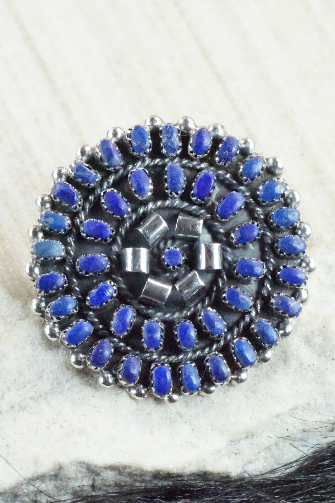 Lapis & Sterling Silver Pendant / Pin - Lorencita Walela - High Lonesome Trading