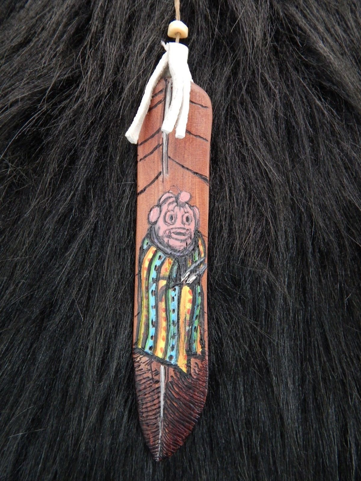 Zuni Painted Carved Wood Feather -  Narren Bowannie - High Lonesome Trading