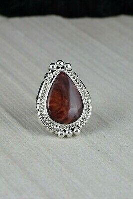 Navajo Spiny Oyster and Sterling Silver Ring - Samuel Yellowhair - Size 6 - High Lonesome Trading