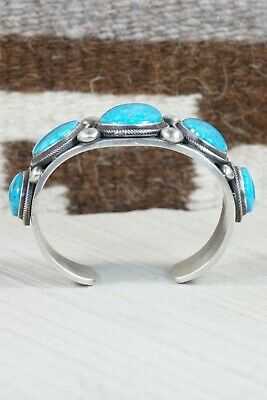 Navajo 5 Stone Turquoise and Sterling Silver Bracelet - Calvin Martinez - High Lonesome Trading
