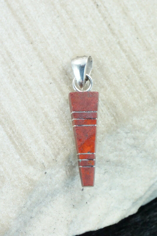 Coral & Sterling Silver Pendant - MaDerral Kallestewa