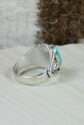 Turquoise & Sterling Silver Ring - Leslie & Gladys Lamy - Size 11.75