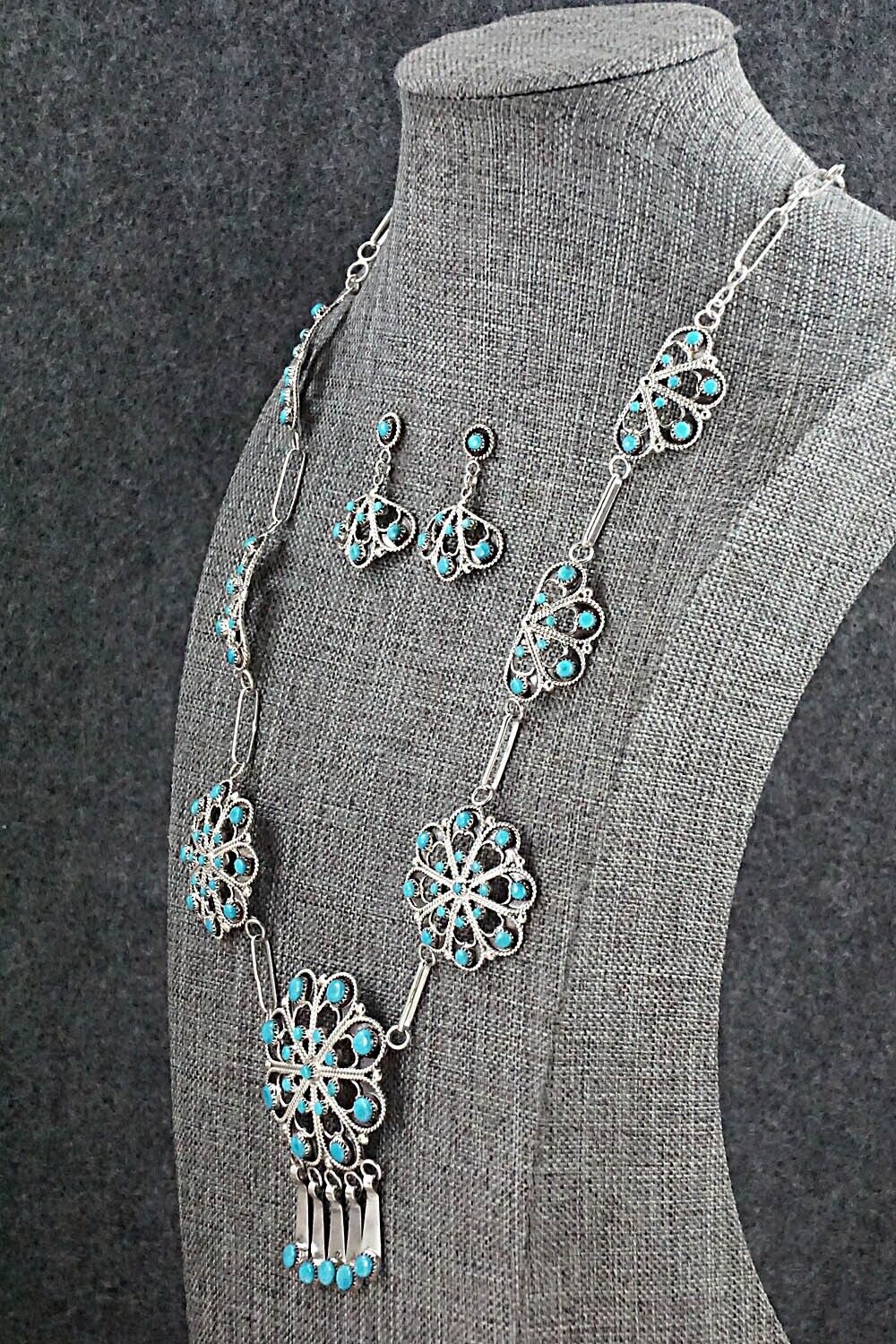 Turquoise & Sterling Silver Necklace and Earrings Set - Arlene Tsatie