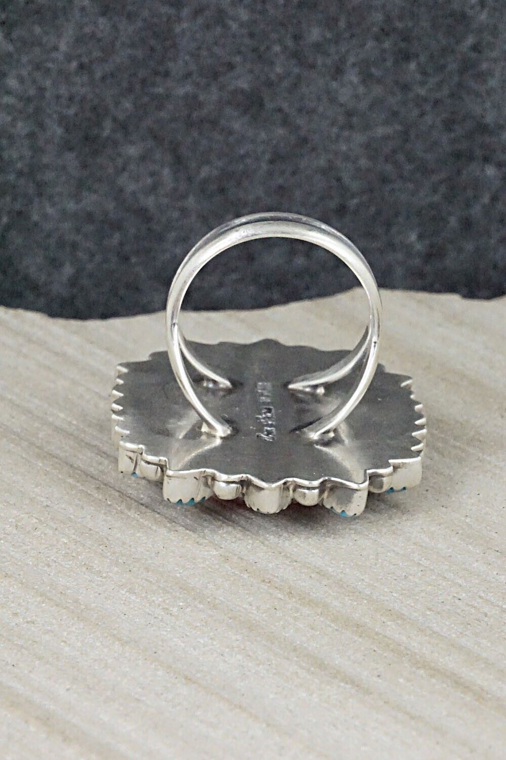 Turquoise, Spiny Oyster & Sterling Silver Ring - Tom Lewis - Size 7.75