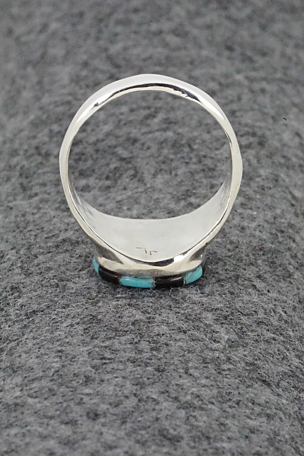 Turquoise, Onyx & Sterling Silver Ring - Johnson Laweka - Size 10.5