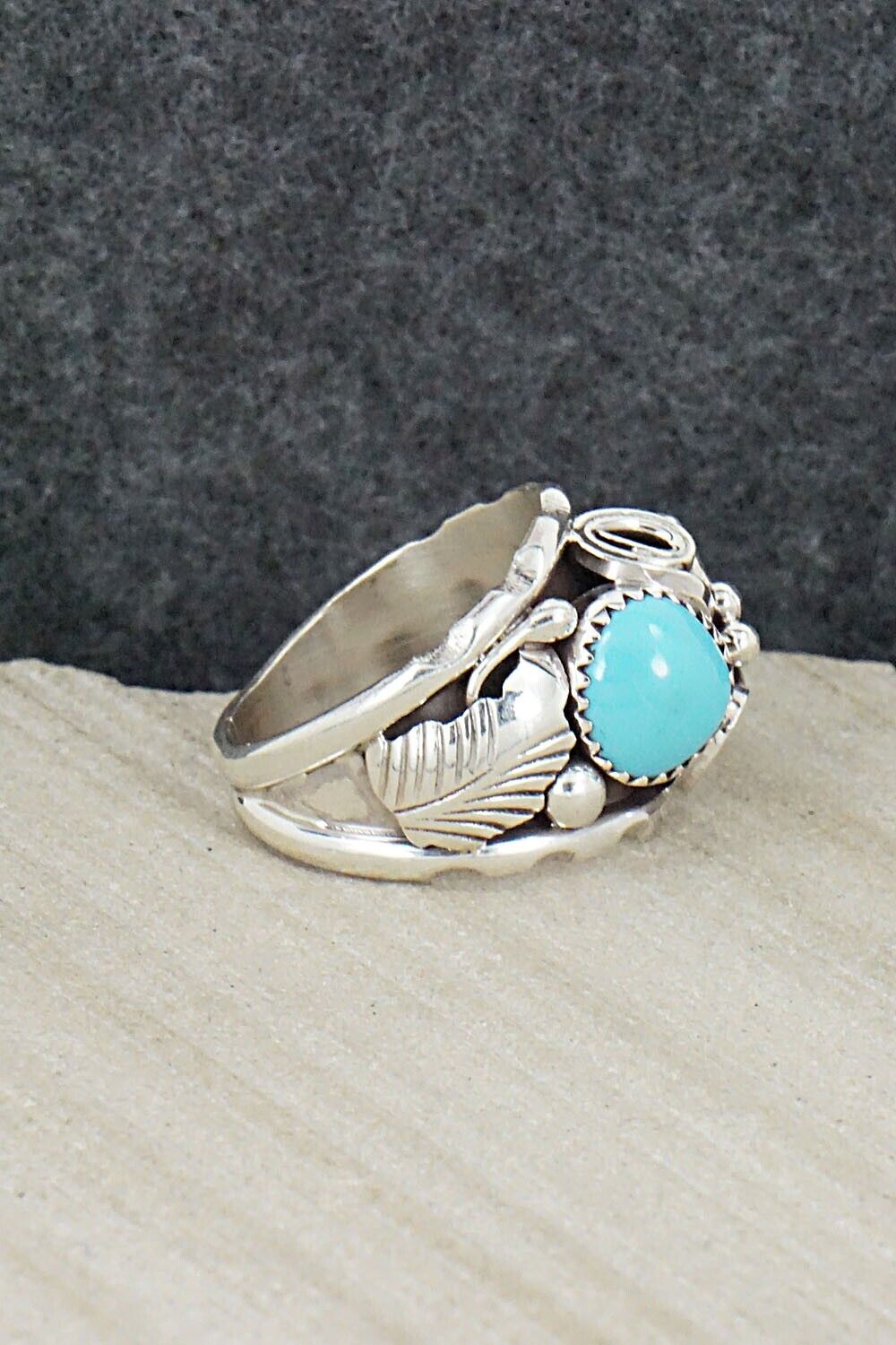 Turquoise, Coral & Sterling Silver Ring - Max Calladitto - Size 9.5