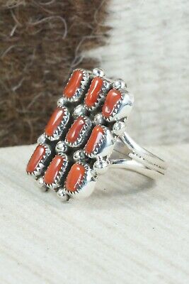 Coral & Sterling Silver Ring - Priscilla Reeder - Size 8