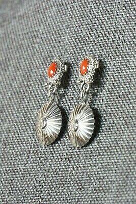 Navajo Coral & Sterling Silver Earrings - Adelarae Yazzie - High Lonesome Trading