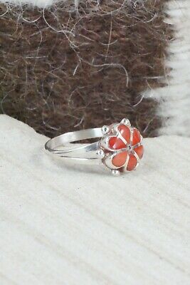Coral & Sterling Silver Ring - Bernadette Hattie - Size 9