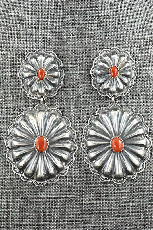 Coral & Sterling Silver Earrings - Rita Lee