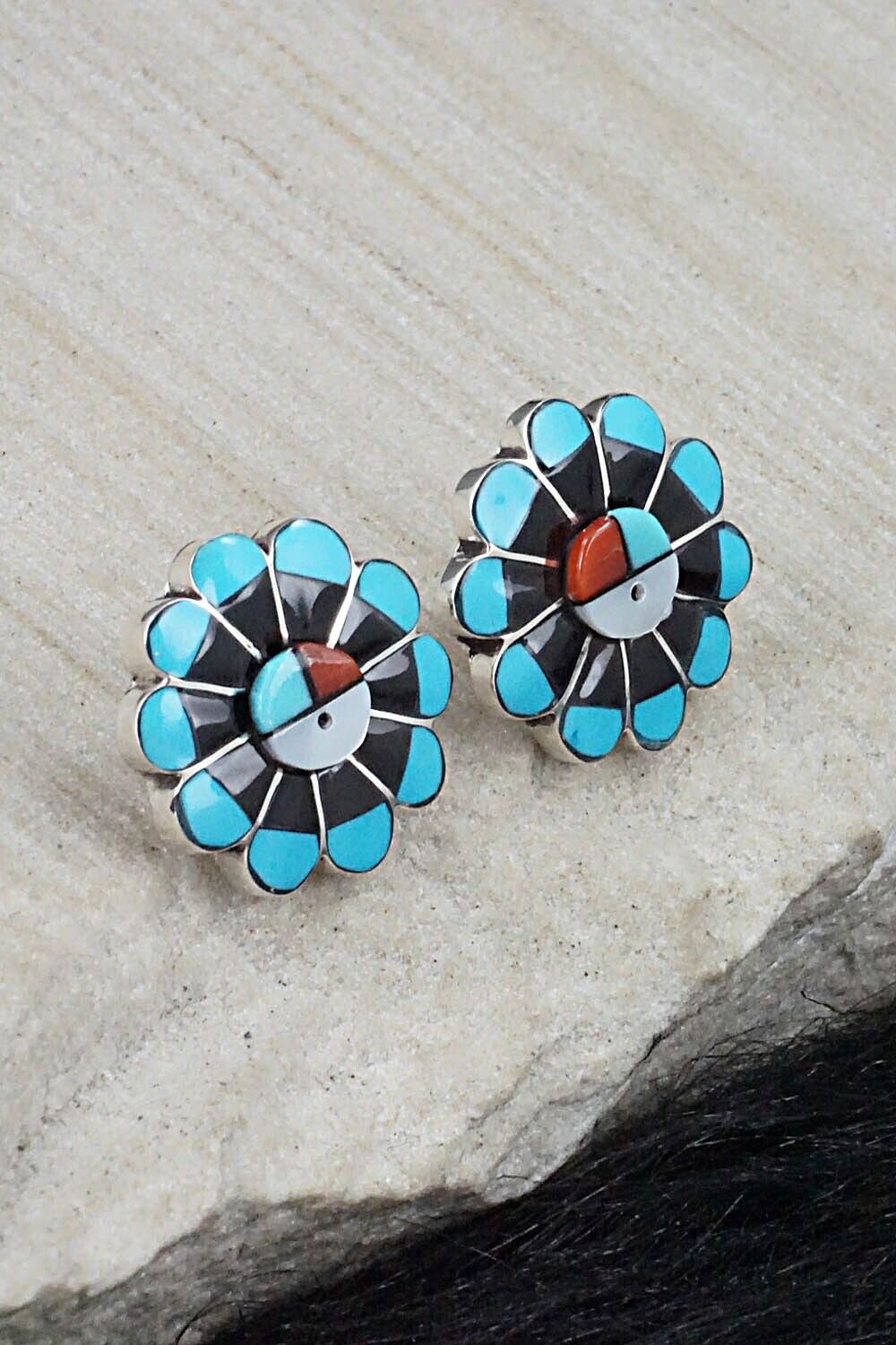 Multi Stone Inlay & Sterling Silver Earrings - Romero Vacit