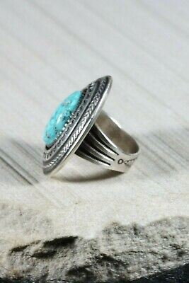 Navajo Turquoise and Sterling Silver Ring - Calvin Martinez - Size 8 - High Lonesome Trading