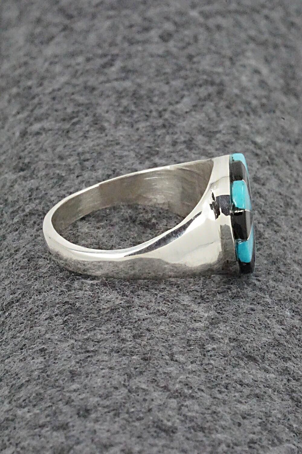 Turquoise, Onyx & Sterling Silver Ring - Johnson Laweka - Size 11