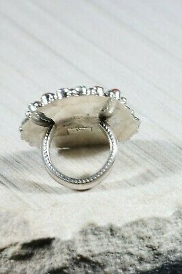 Navajo Coral and Sterling Silver Ring - Justina Wilson - Size 8 - High Lonesome Trading