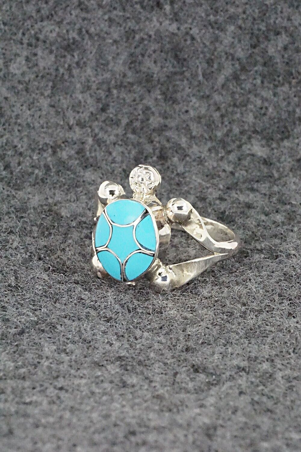 Turquoise & Sterling Silver Inlay Ring - Amielda Peynetsa - Size 6