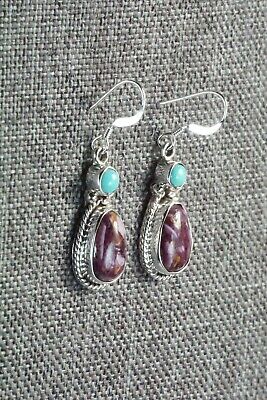 Spiny Oyster, Turquoise & Sterling Silver Earrings - Gary Shorty