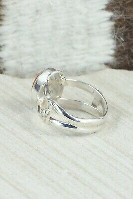 Coral & Sterling Silver Ring - Navajo - Size 7.5